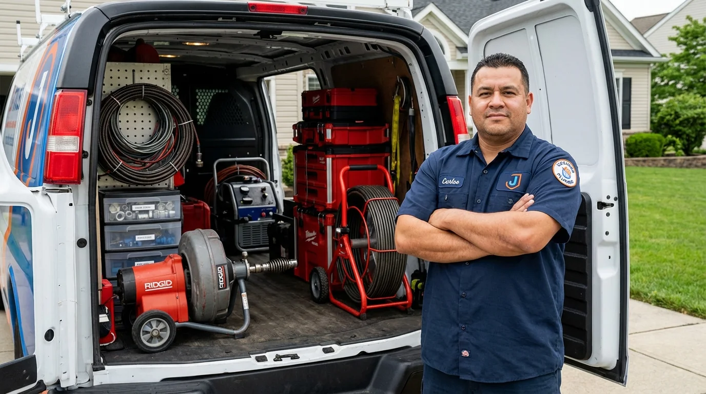 Professional drain cleaning equipment and Johns Plumbing LLC plumber in Newington