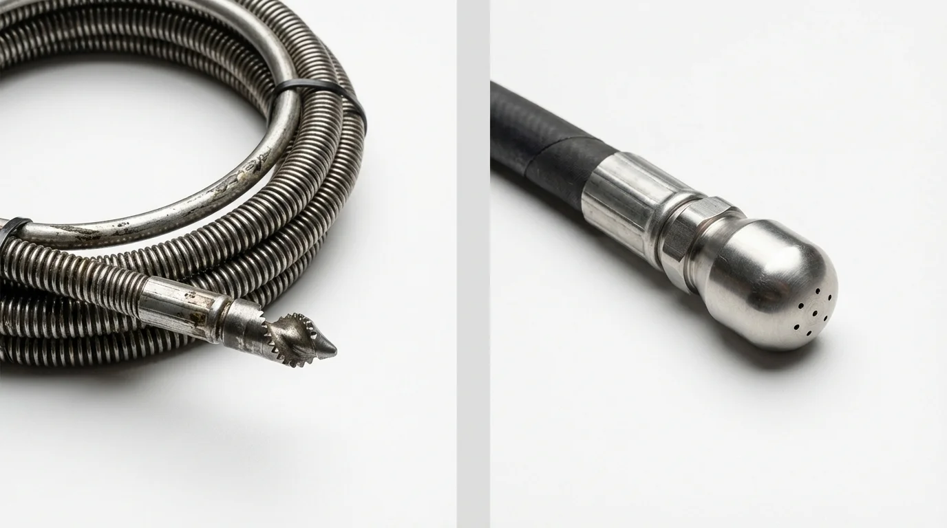 Drain snake cable and hydro jetting nozzle used for drain cleaning in Newington, CT