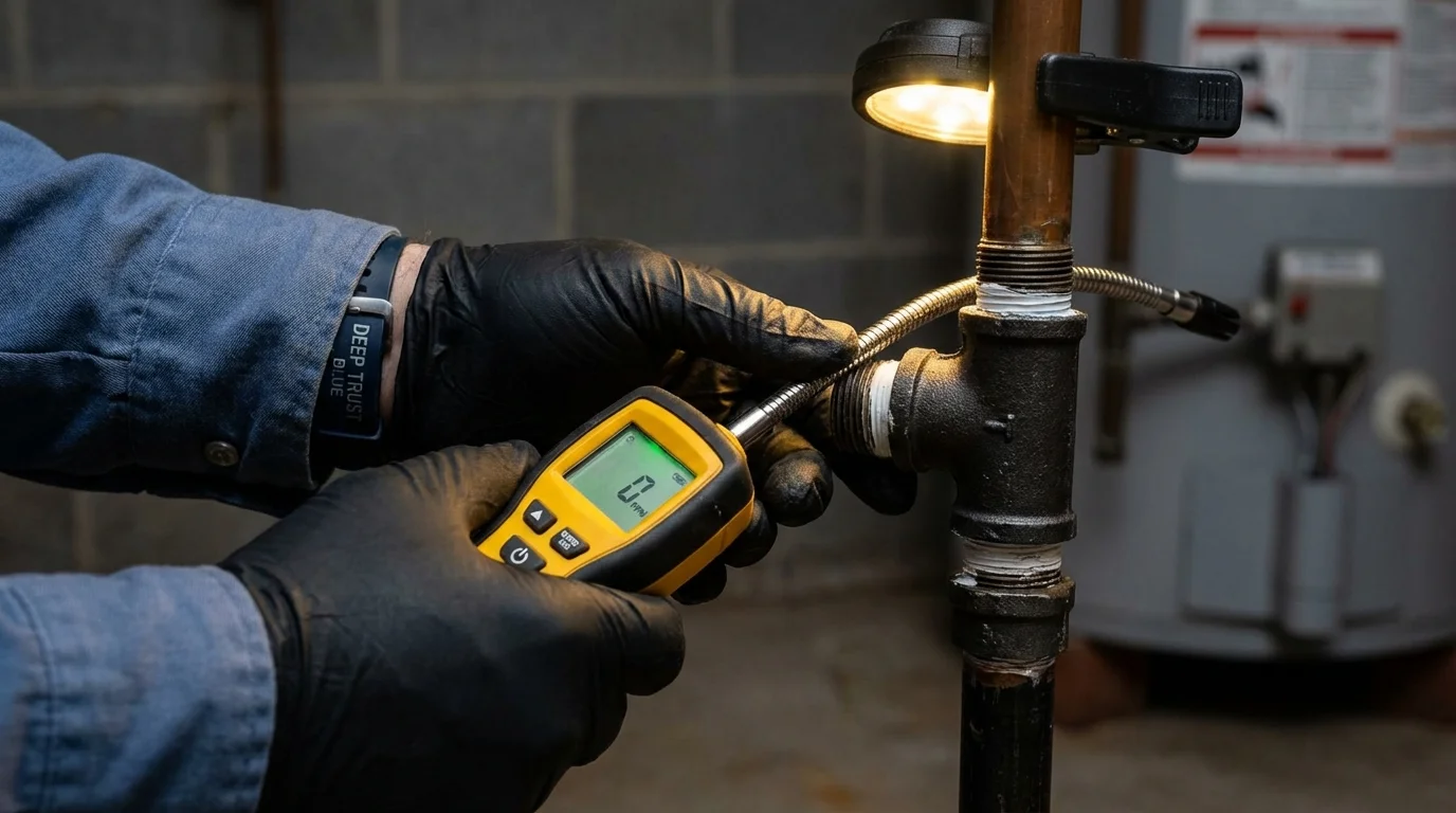 Gas leak detection with electronic sniffer by Johns Plumbing LLC in Newington
