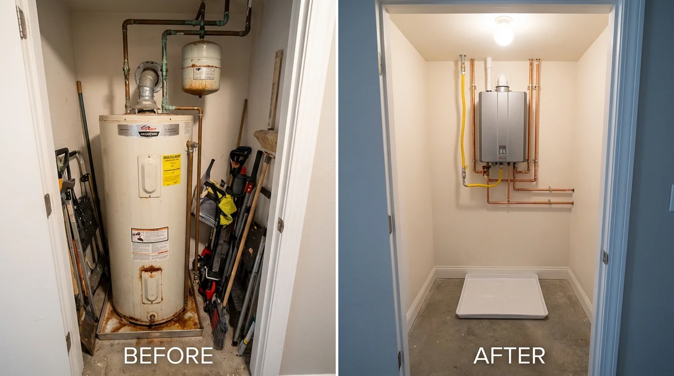 Tank water heater versus wall-mounted tankless unit comparison for Newington, CT homeowners